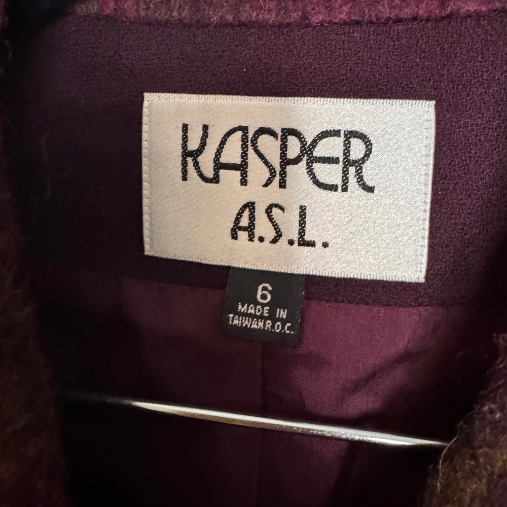 Kasper Vintage Plum Purple Green‎ Plaid Wool Blazer Size 6 - Picture 6 of 8